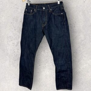 Levis 513 Dark Blue Slim Straight Jeans Mens Size 30 Denim Zipper Fly Minimalist